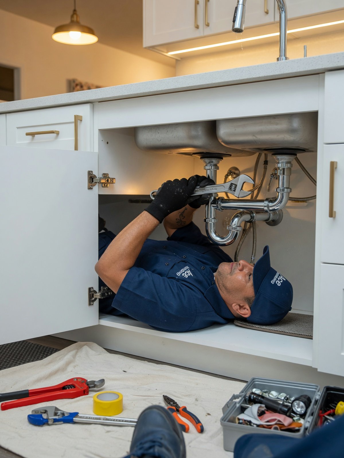 Professional plumber at work